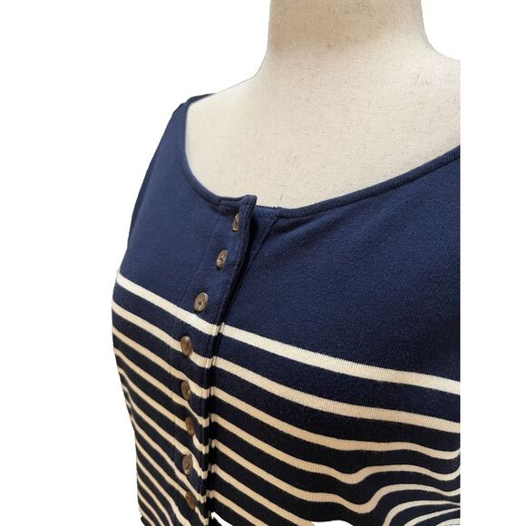 Navy Blue/White Striped Knee Length Dress with Pockets - Nautical Cotton Large - Picture 5 of 11